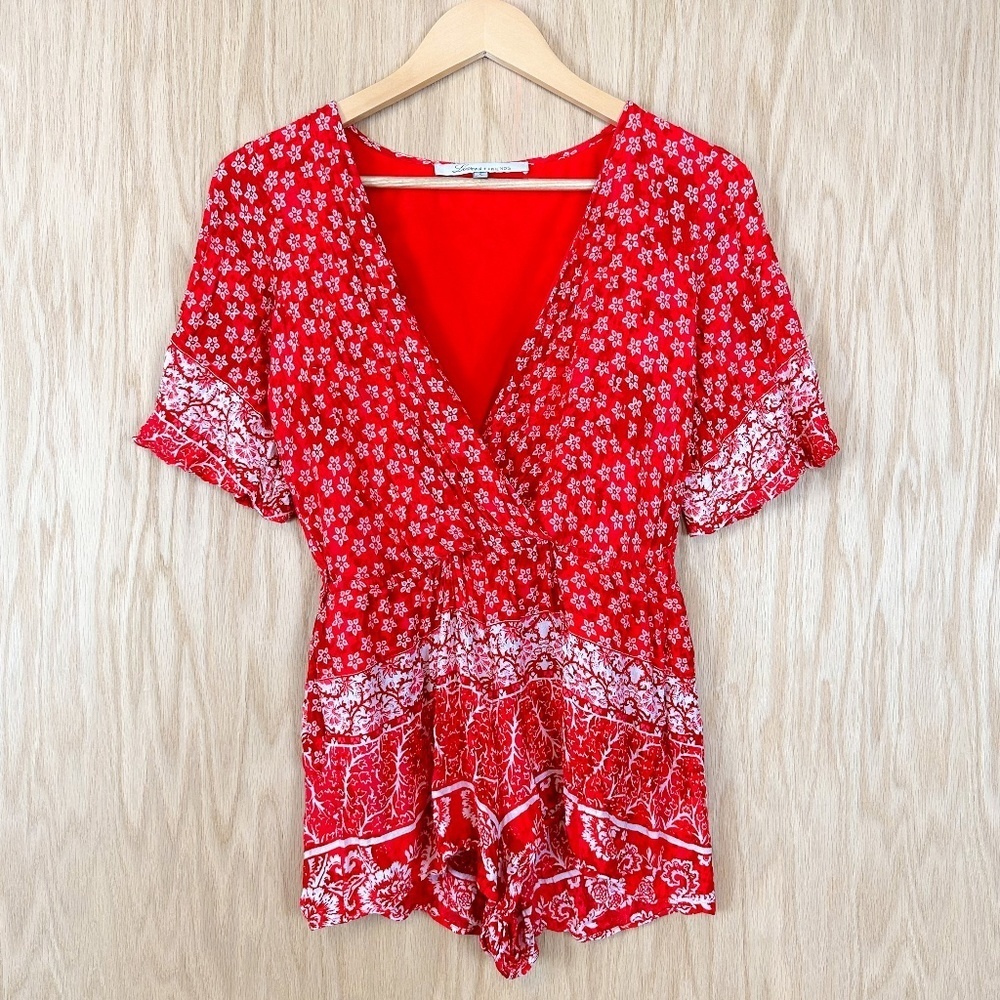 Lovers + Friends Isabelle Romper in Red Scarf - Picture 5 of 11
